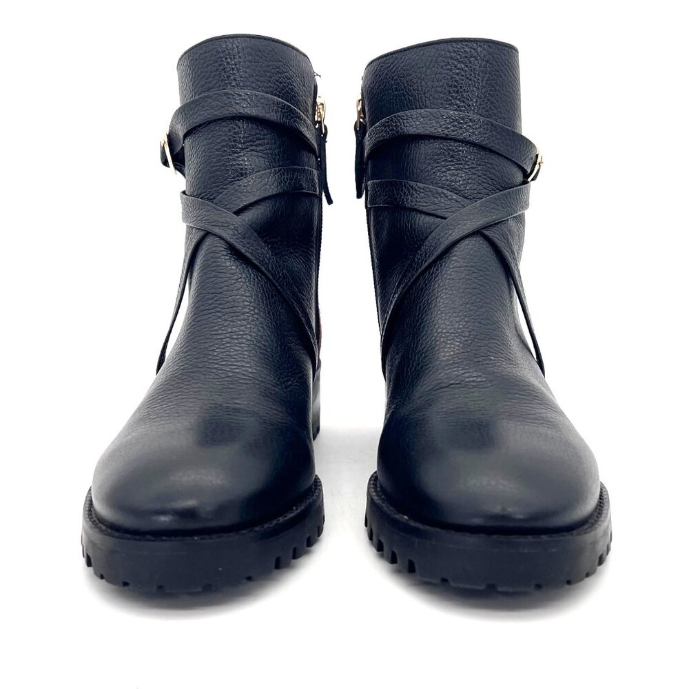 Talbots Black Leather Ankle Boots Womens Size 5M Red Plaid Accent Zip & Buckle - Picture 6 of 14